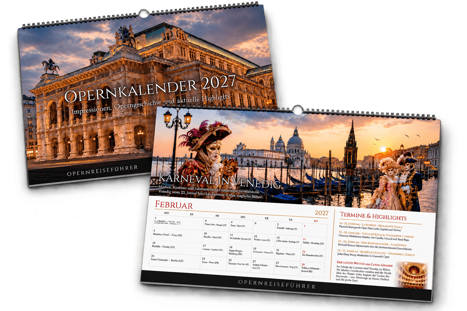 Opernkalender 2027 mit Titel- und Monatsansicht
